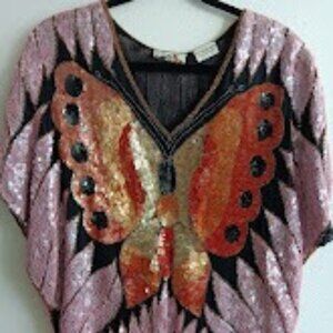 Champ-Elysse Vintage Sequin Butterfly Top